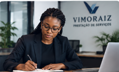 Profissional da VIMORAIZ em análise contabilística no escritório de Luanda